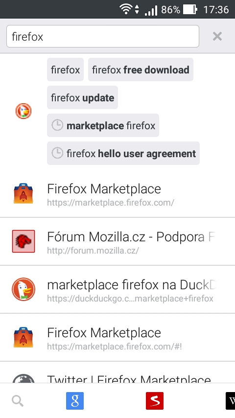 Změny vyhledávání ve Firefoxu pro Android