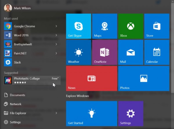 Windows 10 zobrazí reklamu v nabídce Start