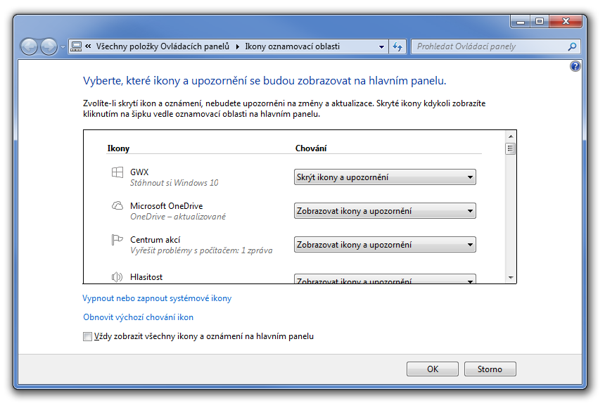 Windows 10 - oznamovací oblast